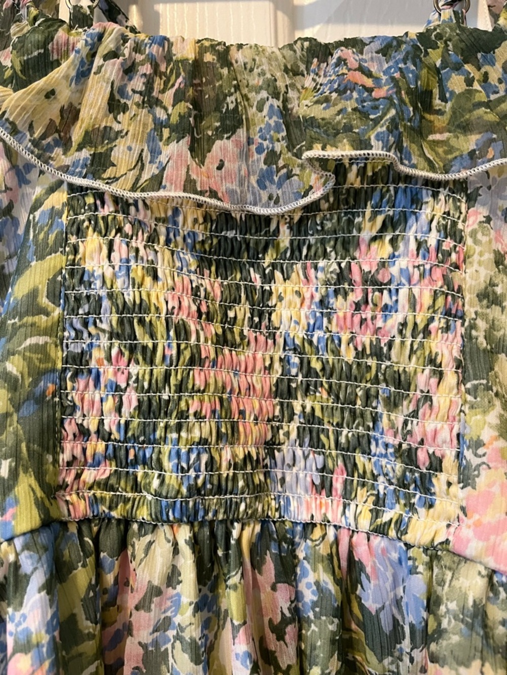 Abercrombie Kids Olive Green Floral Ruffle Dress with Pink & Blue Accents - Picture 9 of 11